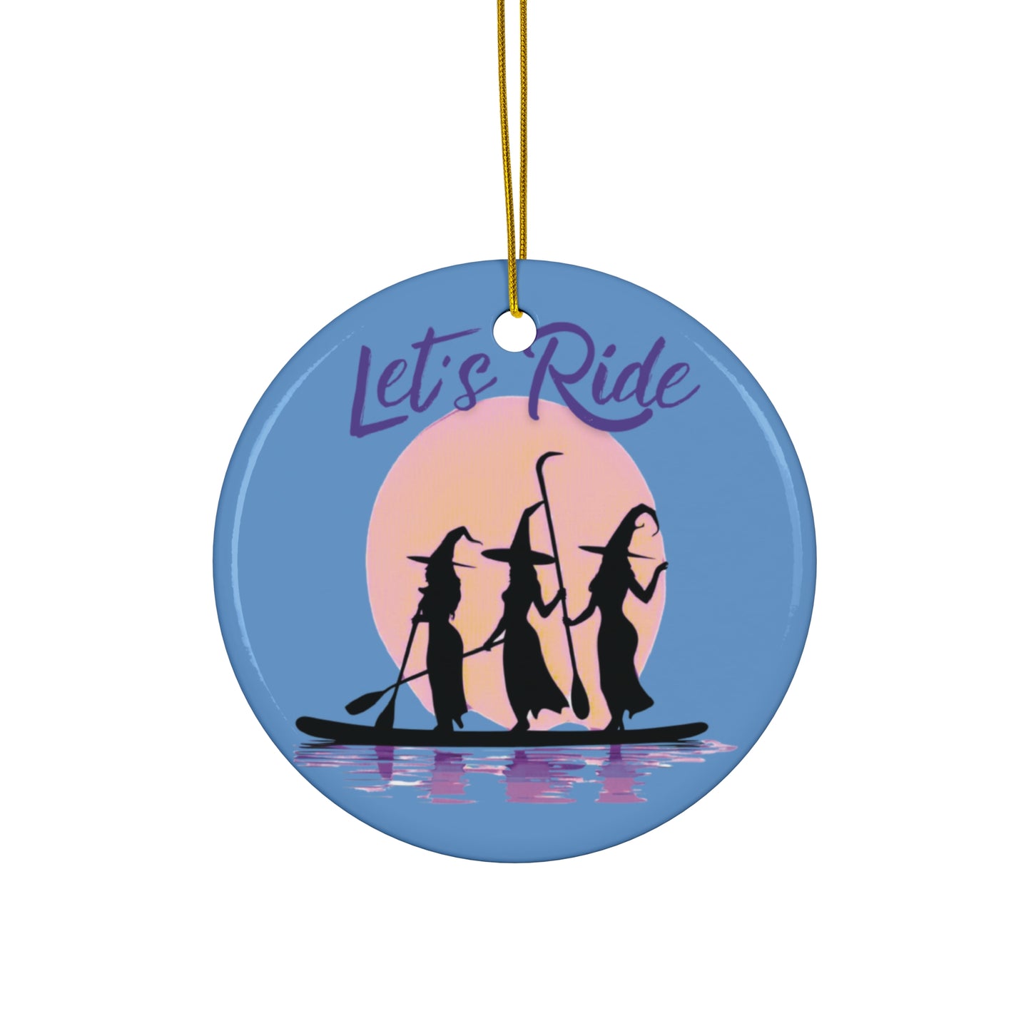 Ceramic Ornament - Paddle Boarding Witches - Holiday Decoration