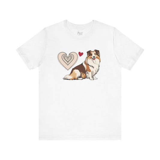 Valentine’s Day T-Shirts for Active Dog Owners – Outdoor Adventures & Love for Dogs – SHELTIE SHETLAND SHEEPDOG 5