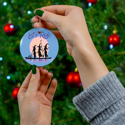 Ceramic Ornament - Paddle Boarding Witches - Holiday Decoration