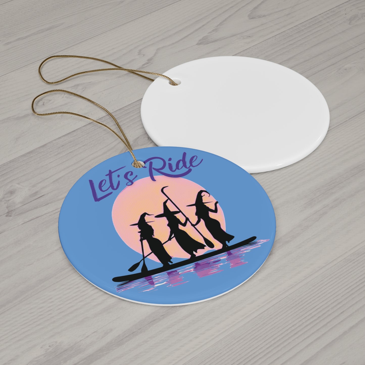 Ceramic Ornament - Paddle Boarding Witches - Holiday Decoration