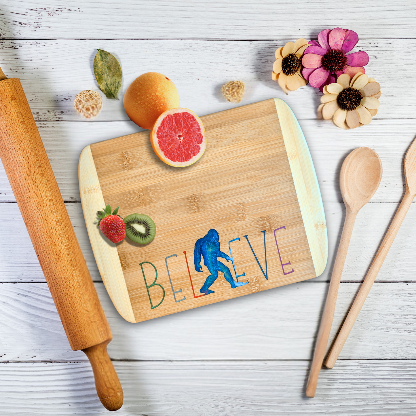 THE BLENDED OASIS - Bamboo Cutting Board - PNW Pacific Northwest Epoxy Resin Designs (Sasquatch) - Epoxy Resin Inlay