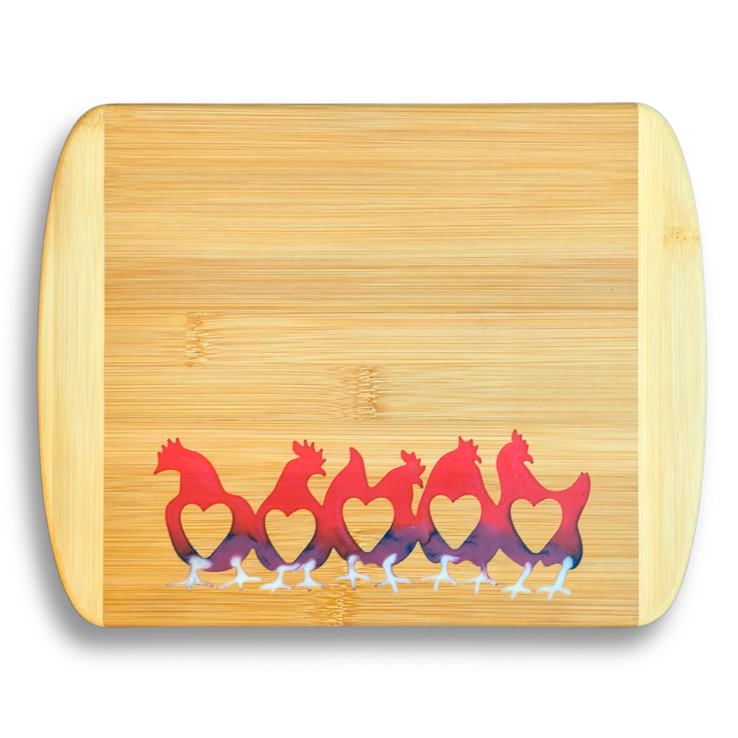 THE BLENDED OASIS - Bamboo Cutting Board - Earthly Creations Epoxy Resin Designs (Chickens) - Epoxy Resin Inlay