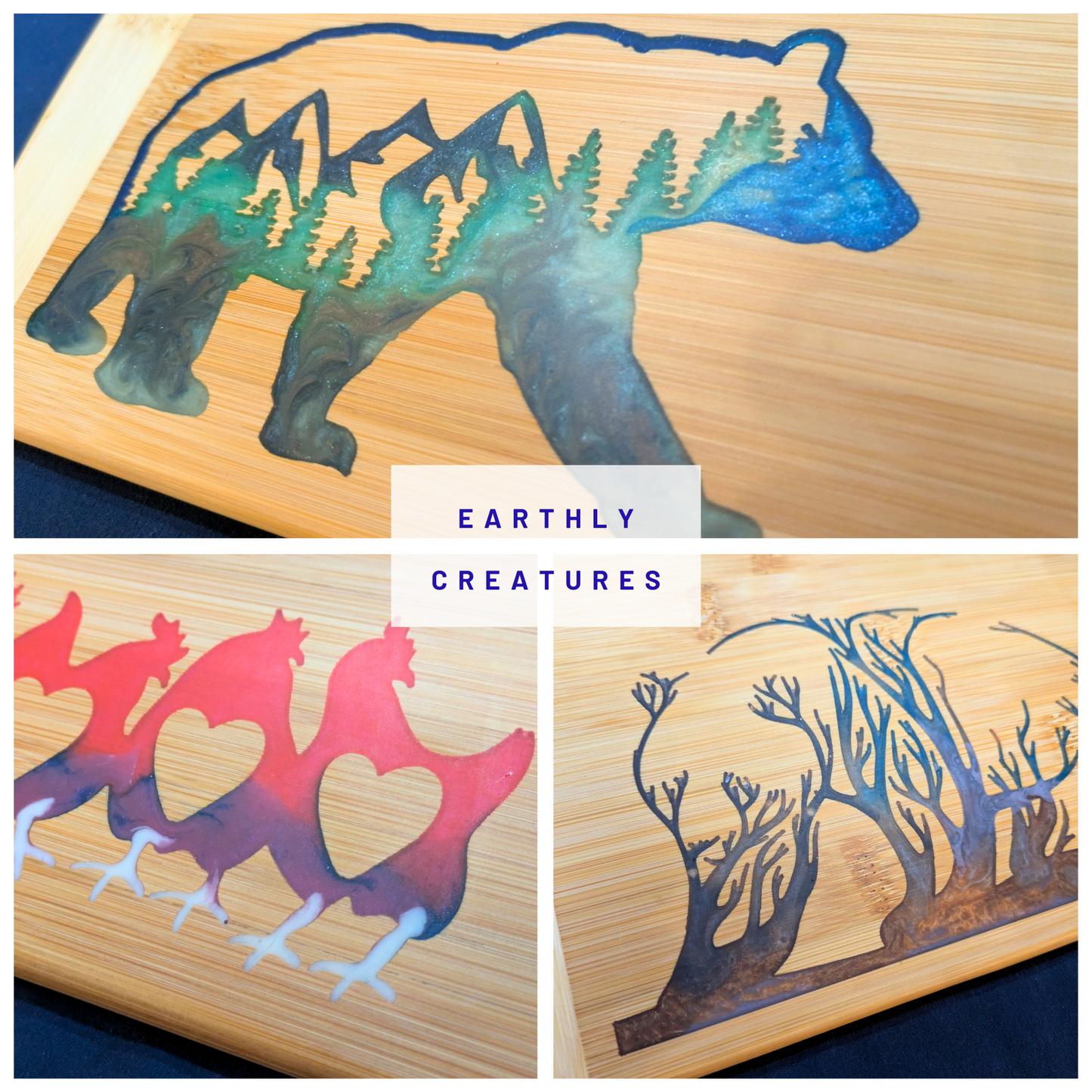 THE BLENDED OASIS - Bamboo Cutting Board - Earthly Creations Epoxy Resin Designs (Mountain Bear) - Epoxy Resin Inlay