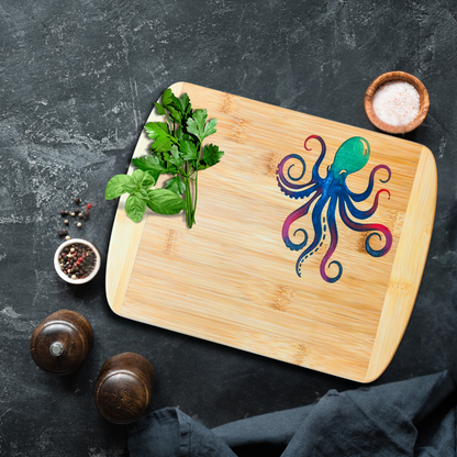 THE BLENDED OASIS - Bamboo Cutting Board - Marine Life Epoxy Resin Designs (Octopus 1) - Epoxy Resin Inlay