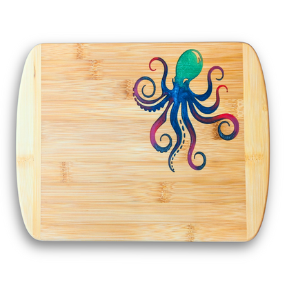 THE BLENDED OASIS - Bamboo Cutting Board - Marine Life Epoxy Resin Designs (Octopus 1) - Epoxy Resin Inlay