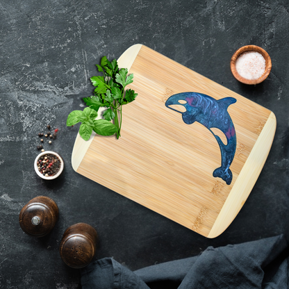 THE BLENDED OASIS - Bamboo Cutting Board - Marine Life Epoxy Resin Designs (Orca 1) - Epoxy Resin Inlay