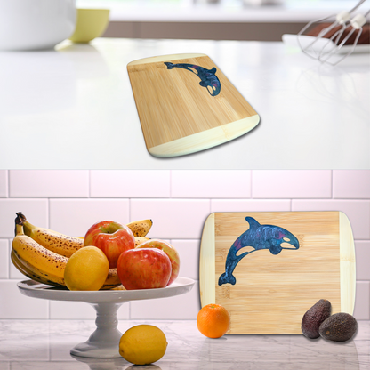 THE BLENDED OASIS - Bamboo Cutting Board - Marine Life Epoxy Resin Designs (Orca 1) - Epoxy Resin Inlay