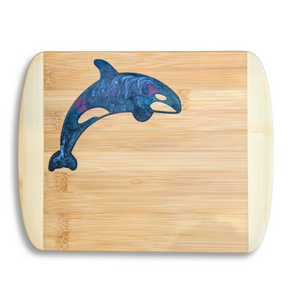 THE BLENDED OASIS - Bamboo Cutting Board - Marine Life Epoxy Resin Designs (Orca 1) - Epoxy Resin Inlay