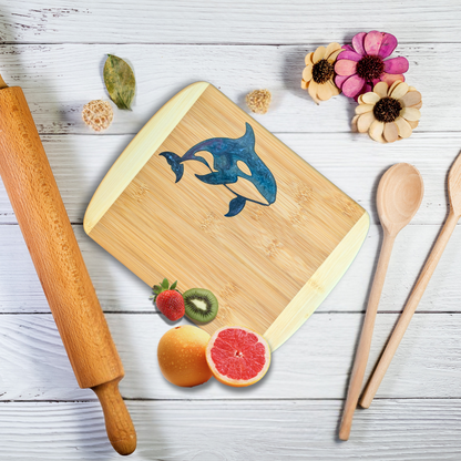 THE BLENDED OASIS - Bamboo Cutting Board - Marine Life Epoxy Resin Designs (Orca 2) - Epoxy Resin Inlay