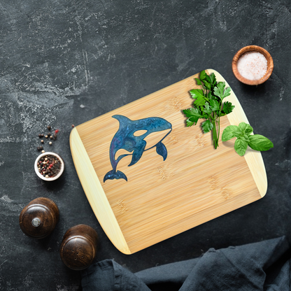 THE BLENDED OASIS - Bamboo Cutting Board - Marine Life Epoxy Resin Designs (Orca 2) - Epoxy Resin Inlay