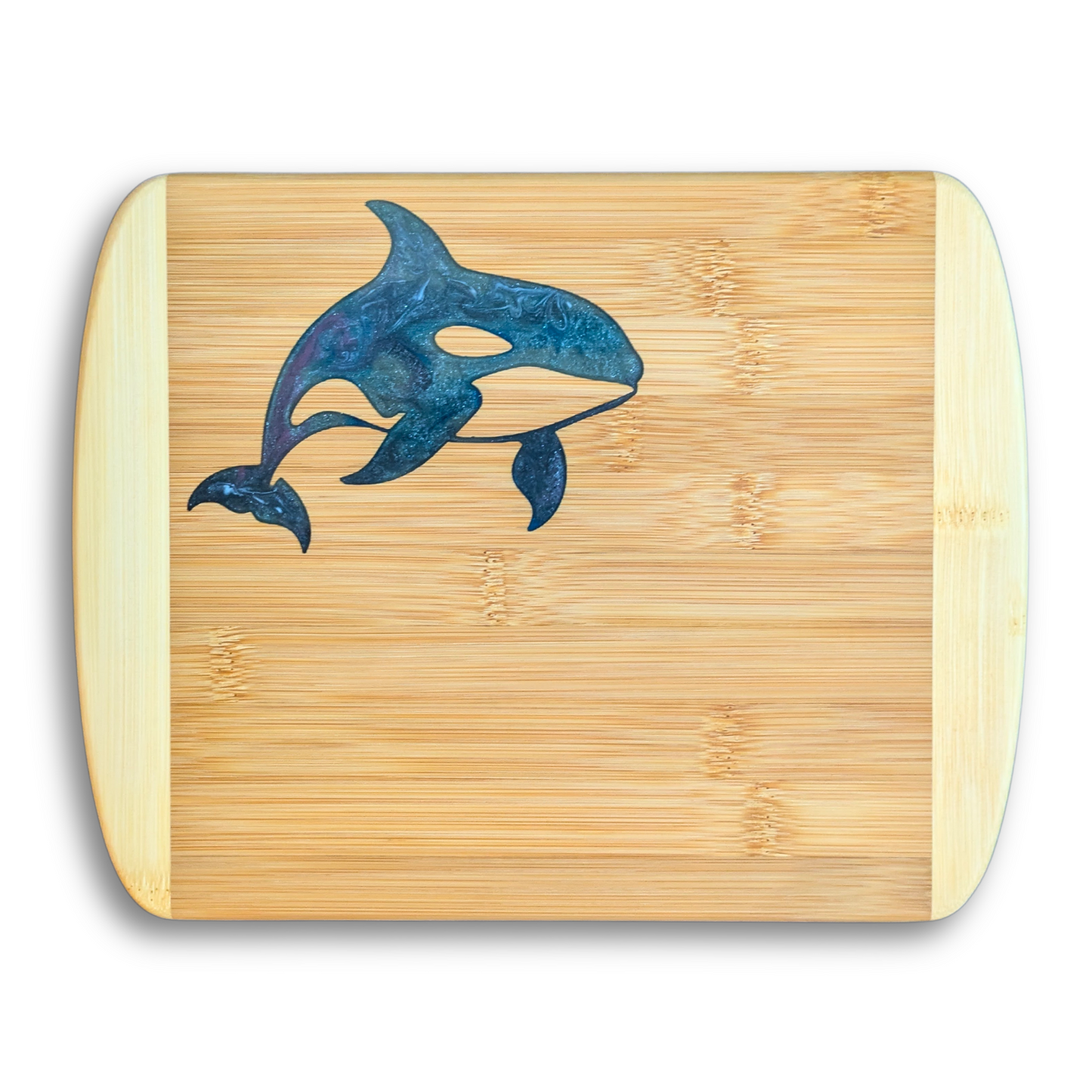 THE BLENDED OASIS - Bamboo Cutting Board - Marine Life Epoxy Resin Designs (Orca 2) - Epoxy Resin Inlay