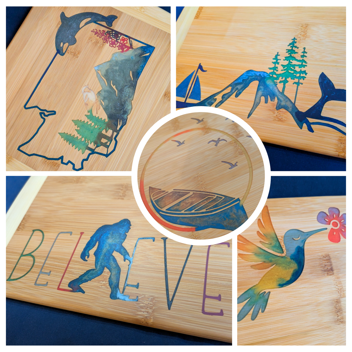 THE BLENDED OASIS - Bamboo Cutting Board - PNW Pacific Northwest Epoxy Resin Designs (Sasquatch) - Epoxy Resin Inlay