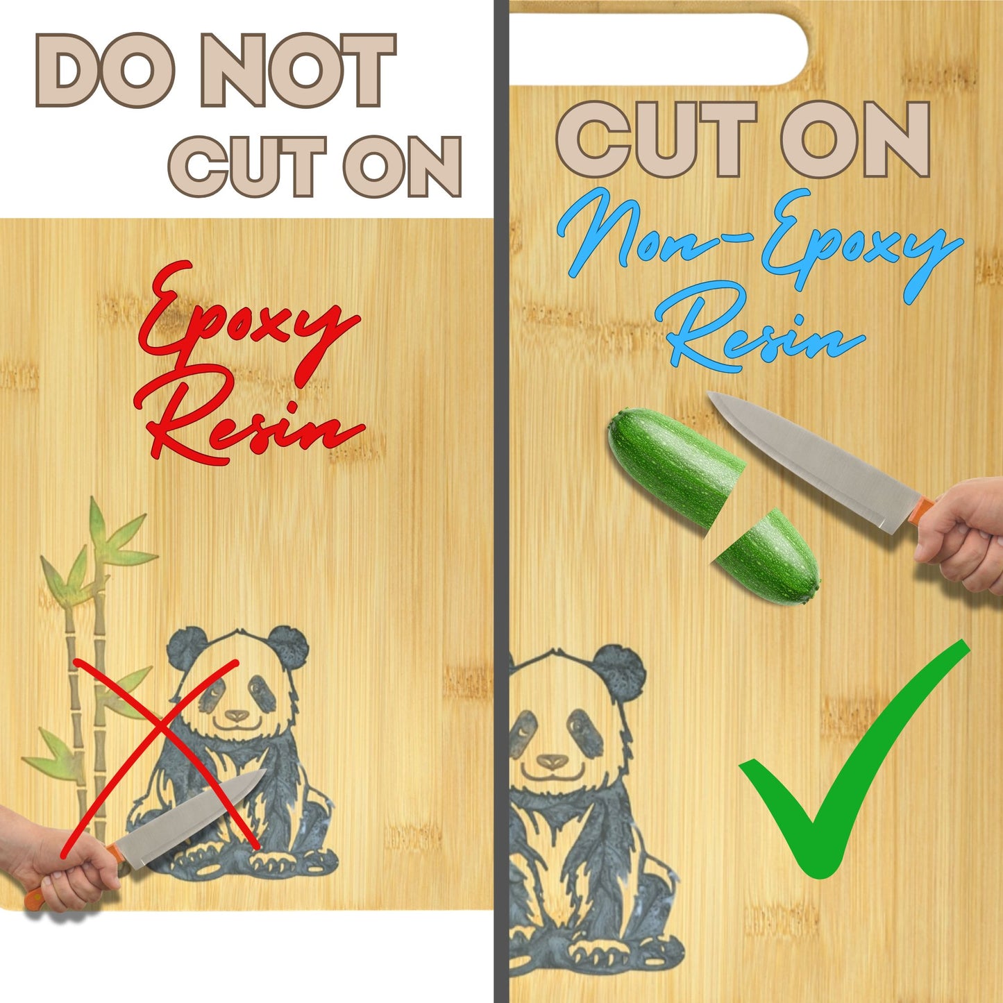 Panda Resin Inlay - Serving Cutting Charcuterie Board- 13 x 9.5 x .44 inches