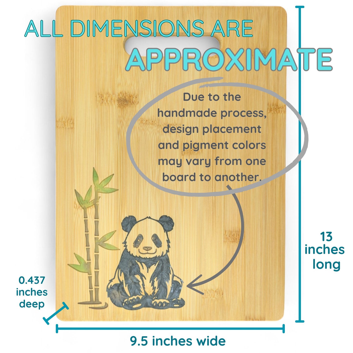 Panda Resin Inlay - Serving Cutting Charcuterie Board- 13 x 9.5 x .44 inches