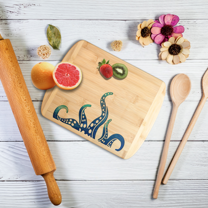 THE BLENDED OASIS - Bamboo Cutting Board - Marine Life Epoxy Resin Designs (Tentacles Blue) - Epoxy Resin Inlay