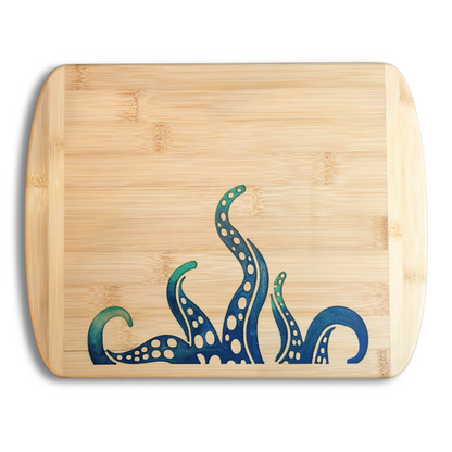 THE BLENDED OASIS - Bamboo Cutting Board - Marine Life Epoxy Resin Designs (Tentacles Blue) - Epoxy Resin Inlay