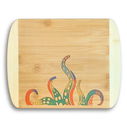 THE BLENDED OASIS - Bamboo Cutting Board - Marine Life Epoxy Resin Designs (Tentacles Orange) - Epoxy Resin Inlay