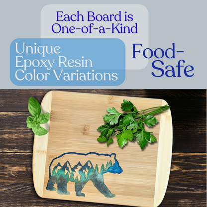 THE BLENDED OASIS - Bamboo Cutting Board - Earthly Creations Epoxy Resin Designs (Mountain Bear) - Epoxy Resin Inlay