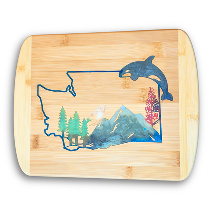 THE BLENDED OASIS - Bamboo Cutting Board - PNW Pacific Northwest Epoxy Resin Designs (Washington State) - Epoxy Resin Inlay