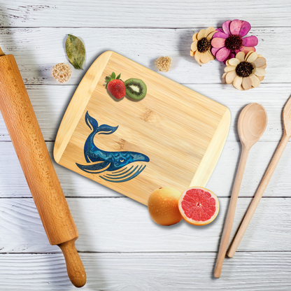 THE BLENDED OASIS - Bamboo Cutting Board - Marine Life Epoxy Resin Designs (Whale 1) - Epoxy Resin Inlay