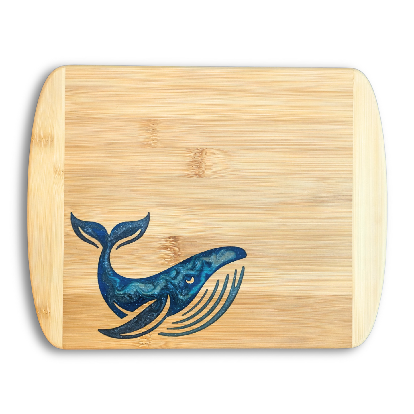 THE BLENDED OASIS - Bamboo Cutting Board - Marine Life Epoxy Resin Designs (Whale 1) - Epoxy Resin Inlay